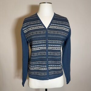 Pendleton Virgin Merino Wool Fair Isle Nordic Cardigan Sweater Blue Womens Small